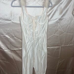 Elegant Cream Satin Jumpsuit/ Romper
